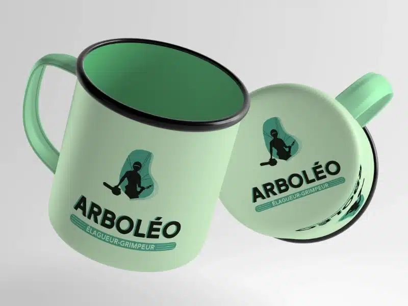 Moodboard Arboléo : tasses à l'effigie du logo, version 2022